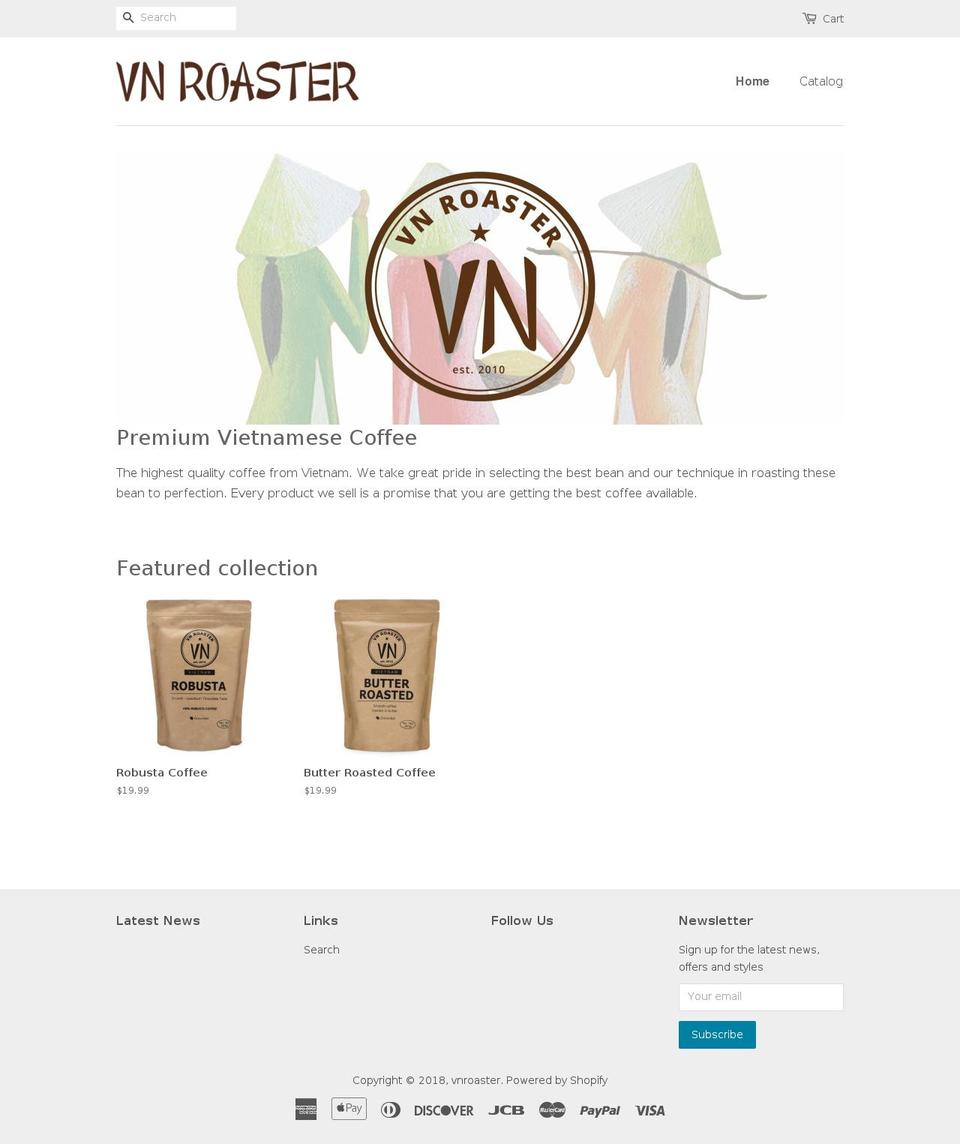 vnroaster.com shopify website screenshot