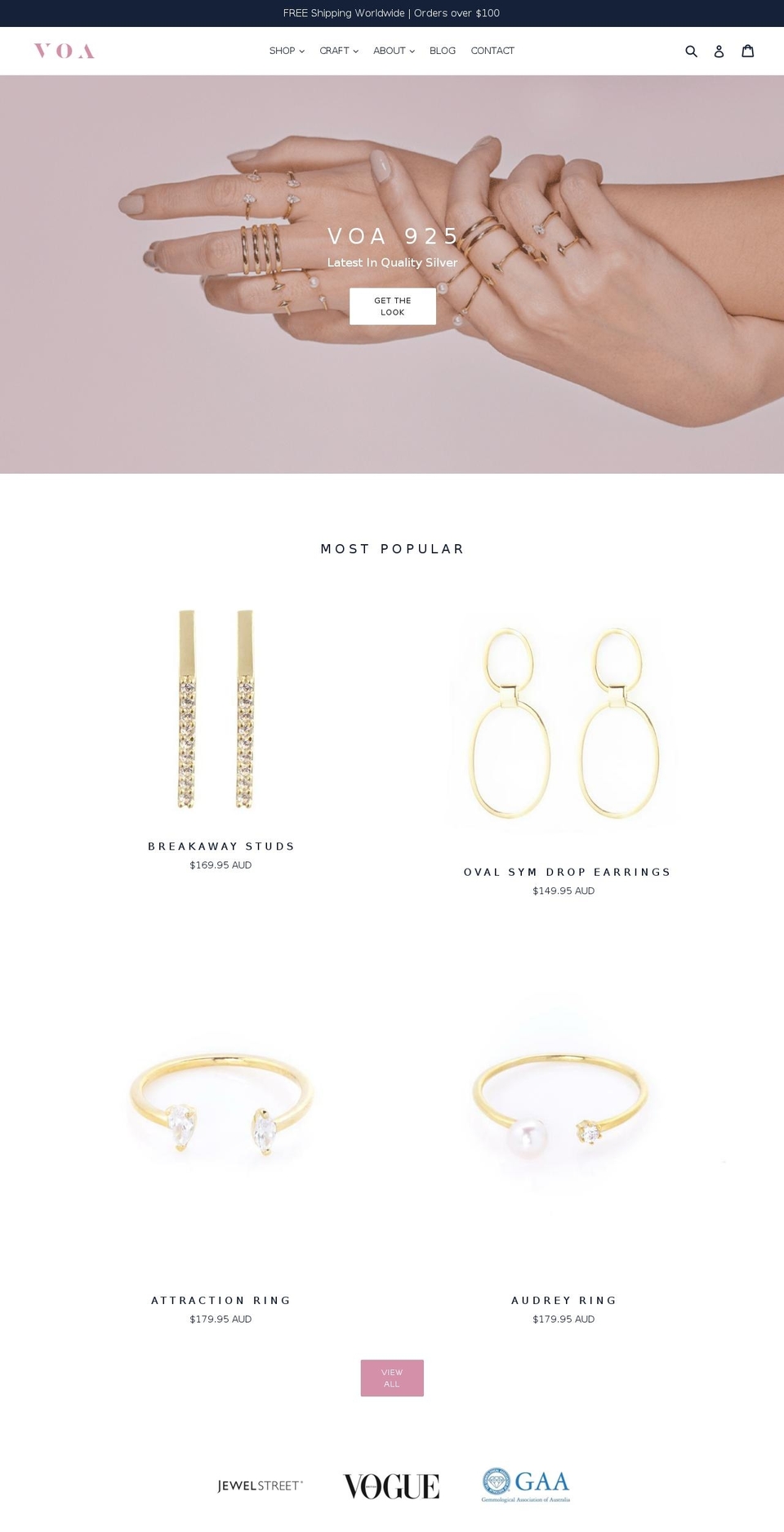 voafinejewellery.com shopify website screenshot