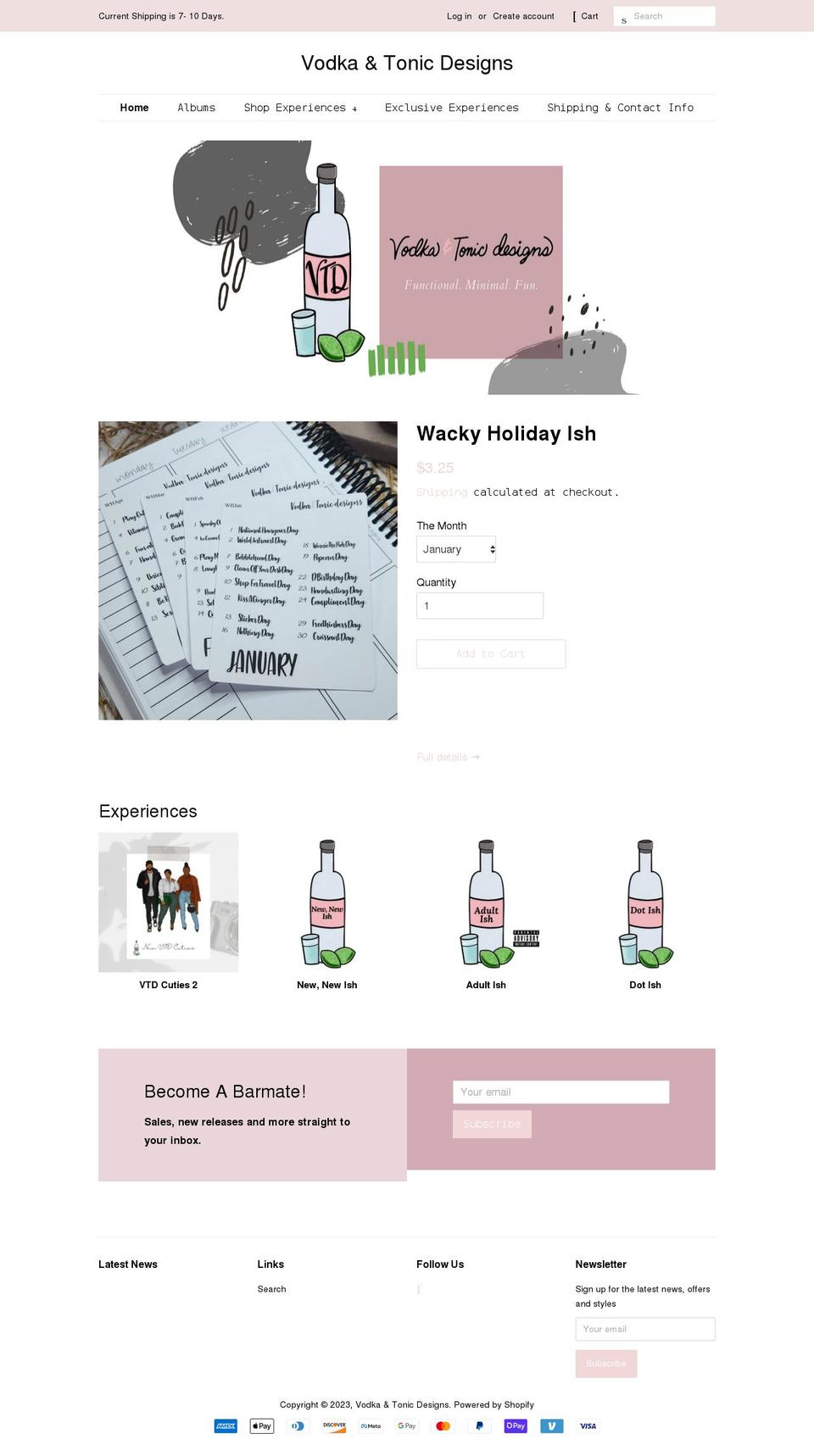 vodkaandtonicdesigns.com shopify website screenshot