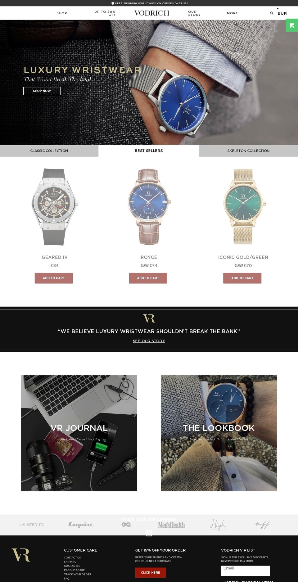 Prestige Shopify theme site example vodrich.com