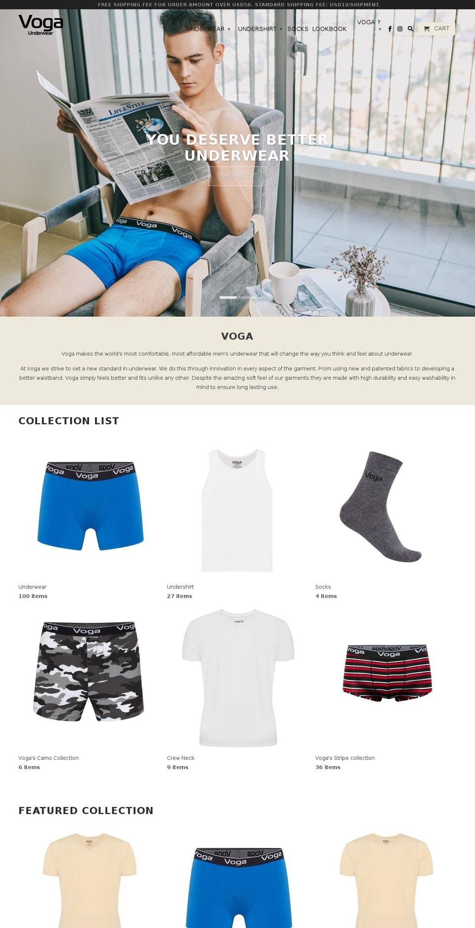 vogaunderwear.com — Shopify storefront screenshot