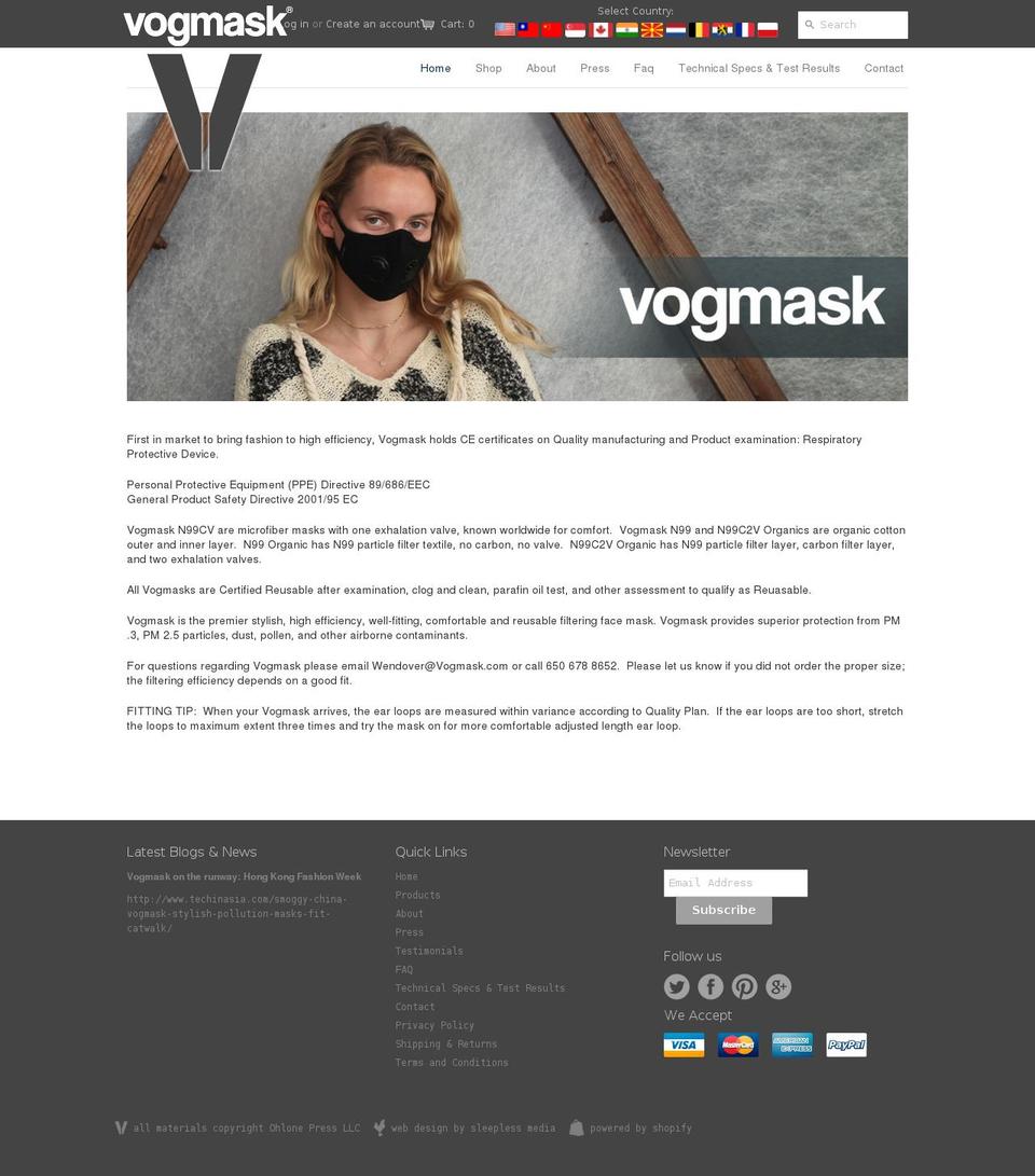 vogmask.com shopify website screenshot