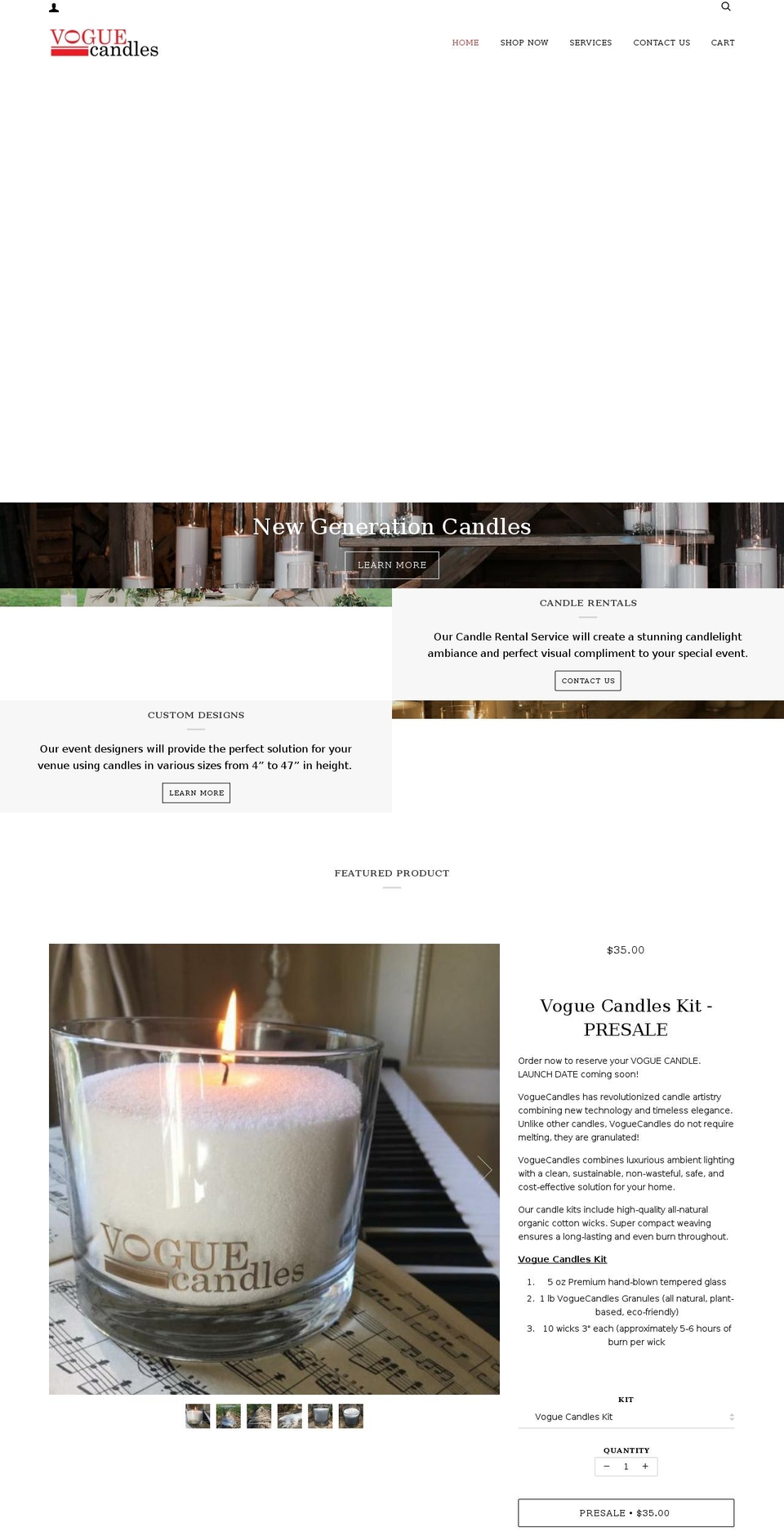 voguecandles.com shopify website screenshot