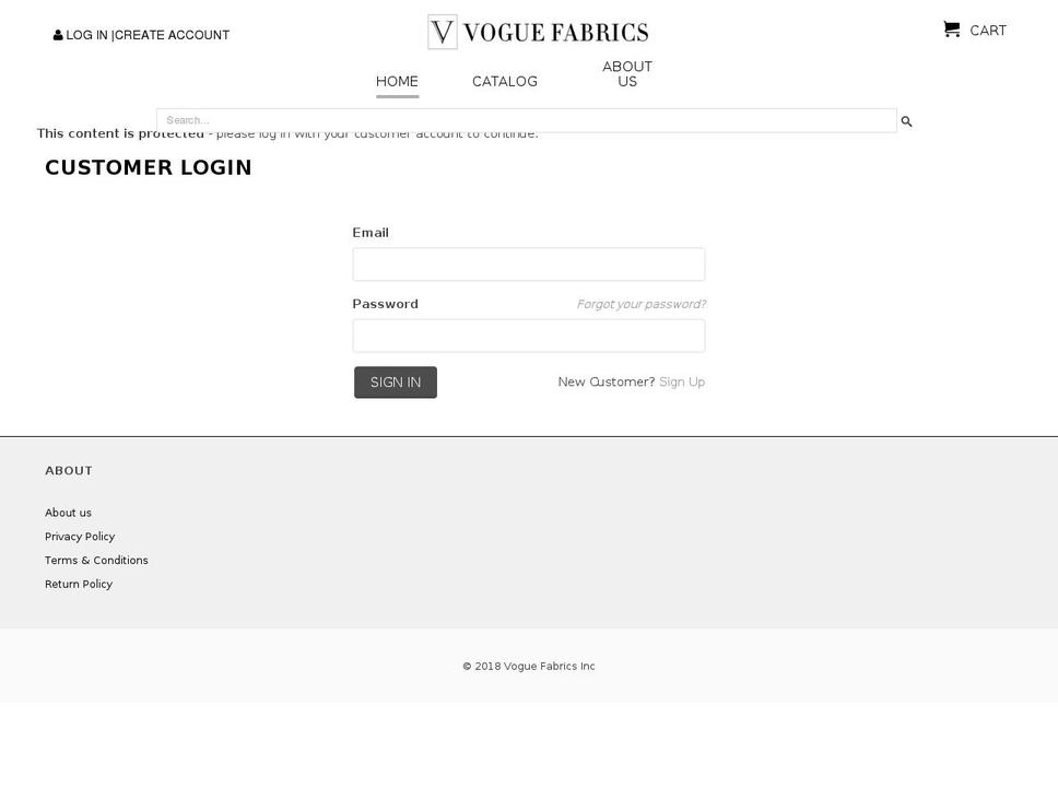 voguefabricsinc.com shopify website screenshot