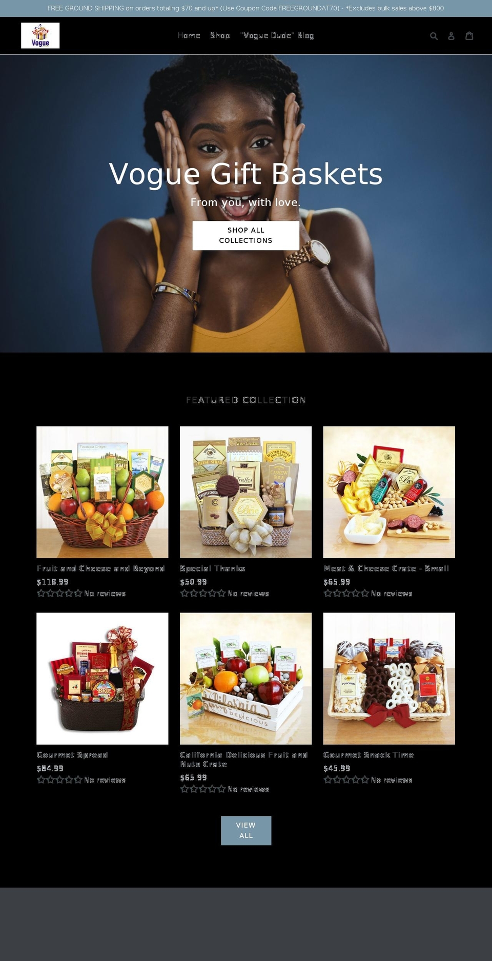 voguegiftbaskets.com shopify website screenshot