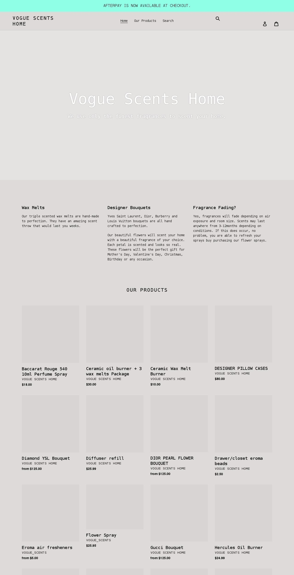 voguescents.com shopify website screenshot