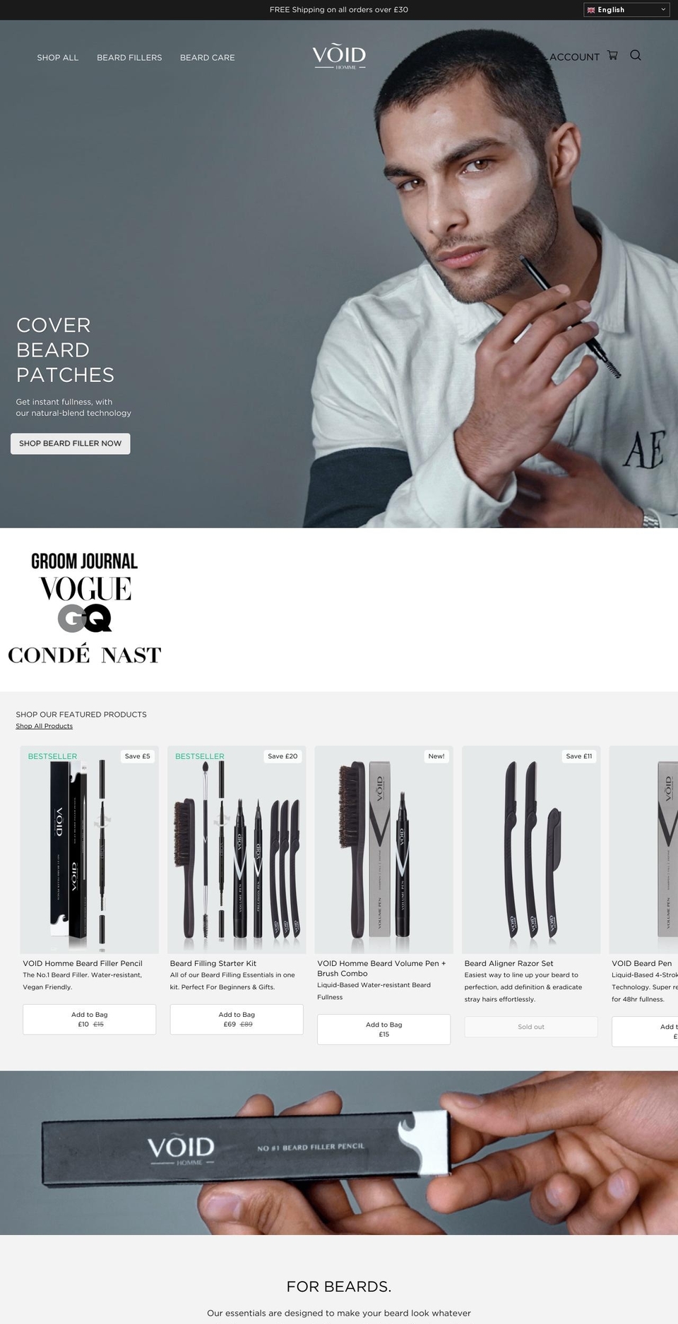 void-homme.com shopify website screenshot