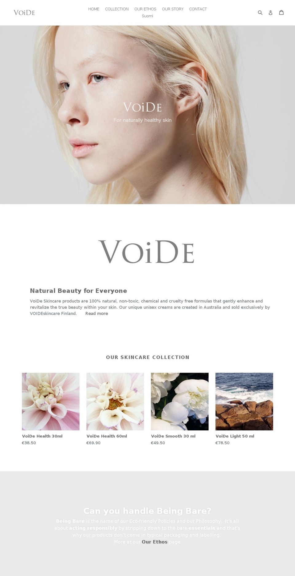 voideskincare.com shopify website screenshot