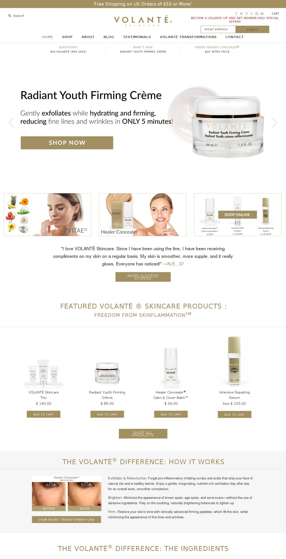 volanteskincare.net shopify website screenshot