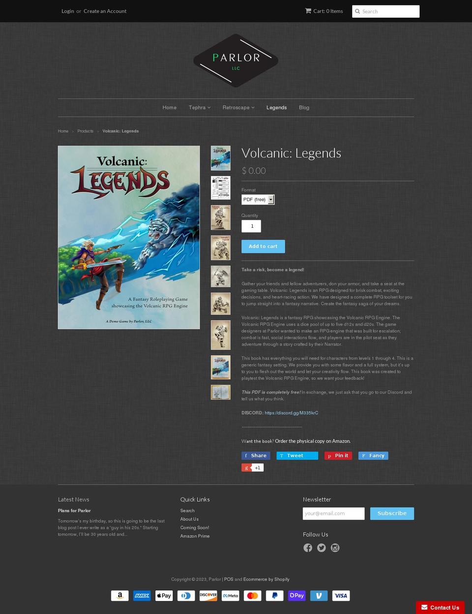 volcanicrpg.com — Shopify storefront screenshot
