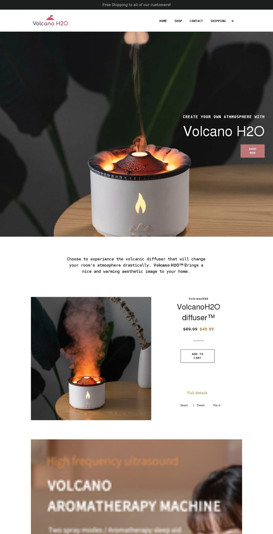 volcanoh2o.com shopify website screenshot