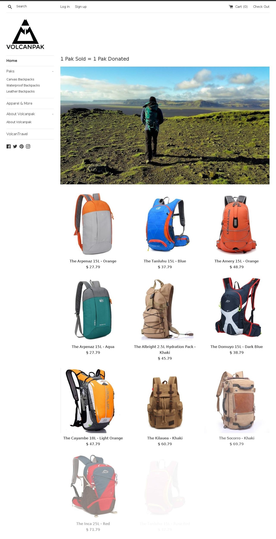 volcanpak.com shopify website screenshot