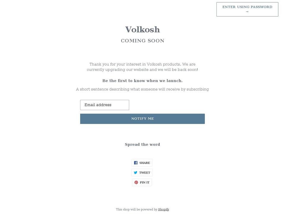 volkosh.com shopify website screenshot