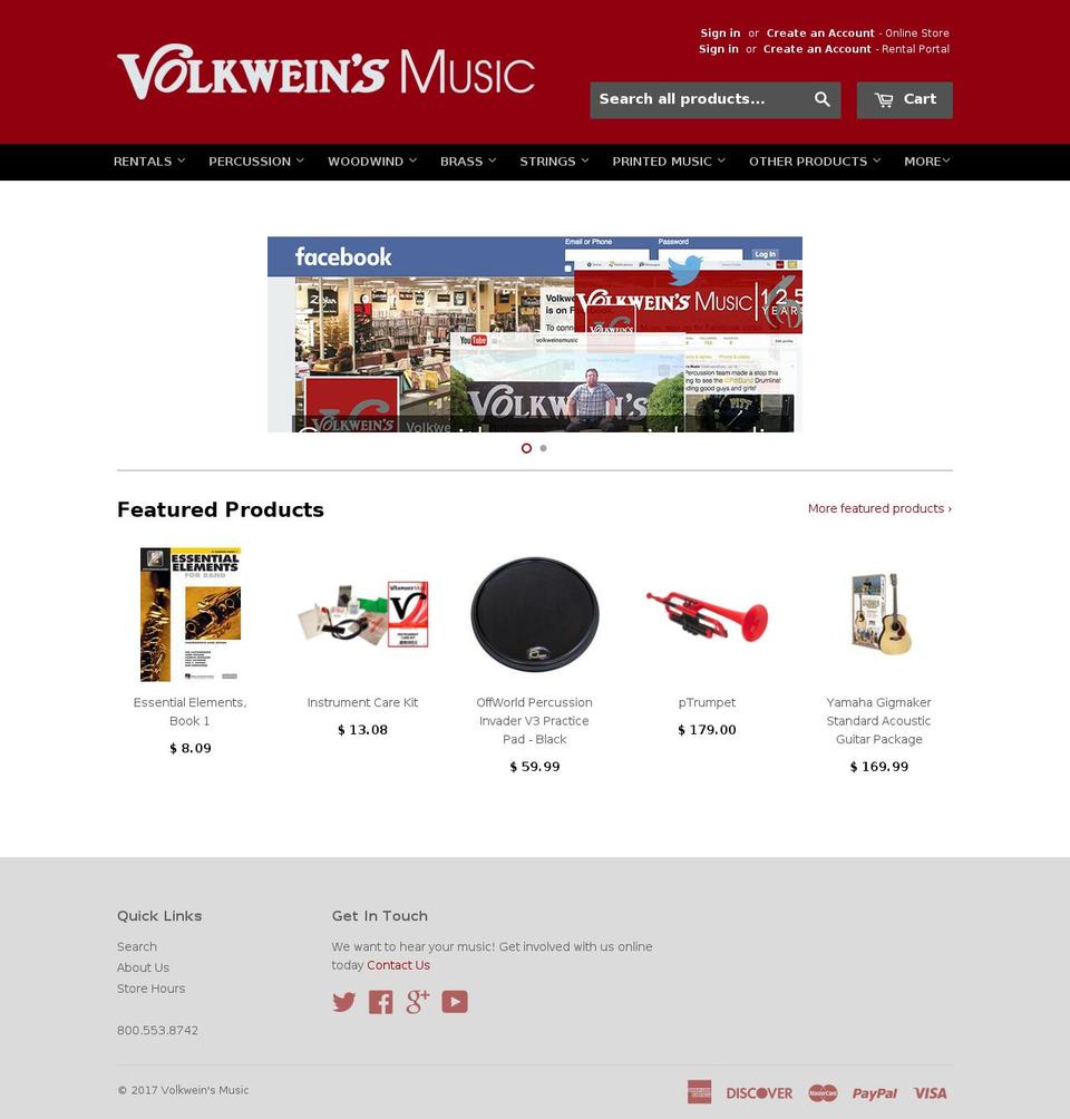 volkweinsmusic.com shopify website screenshot