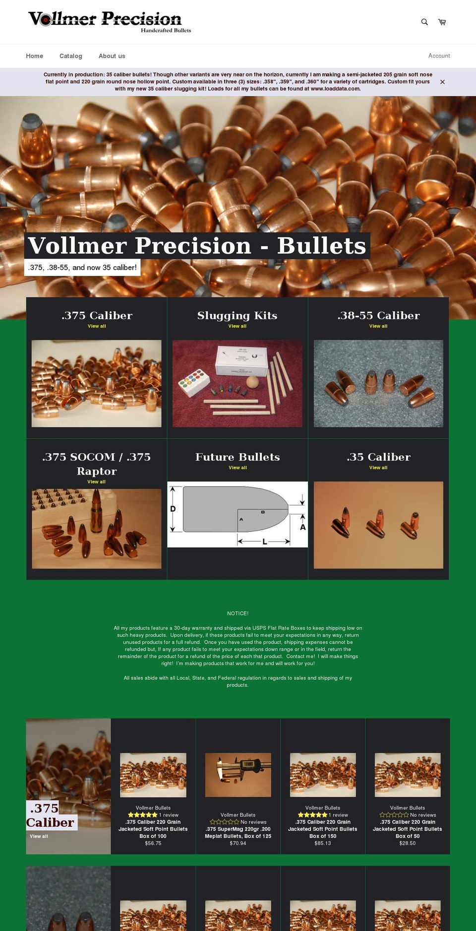 vollmerbullets.com shopify website screenshot