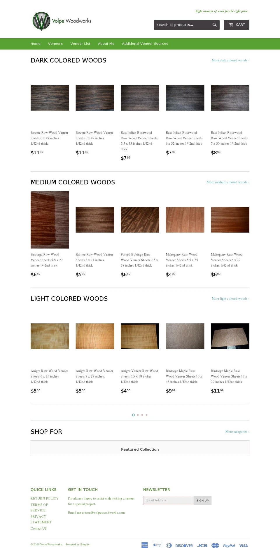 volpewoodworks.com shopify website screenshot