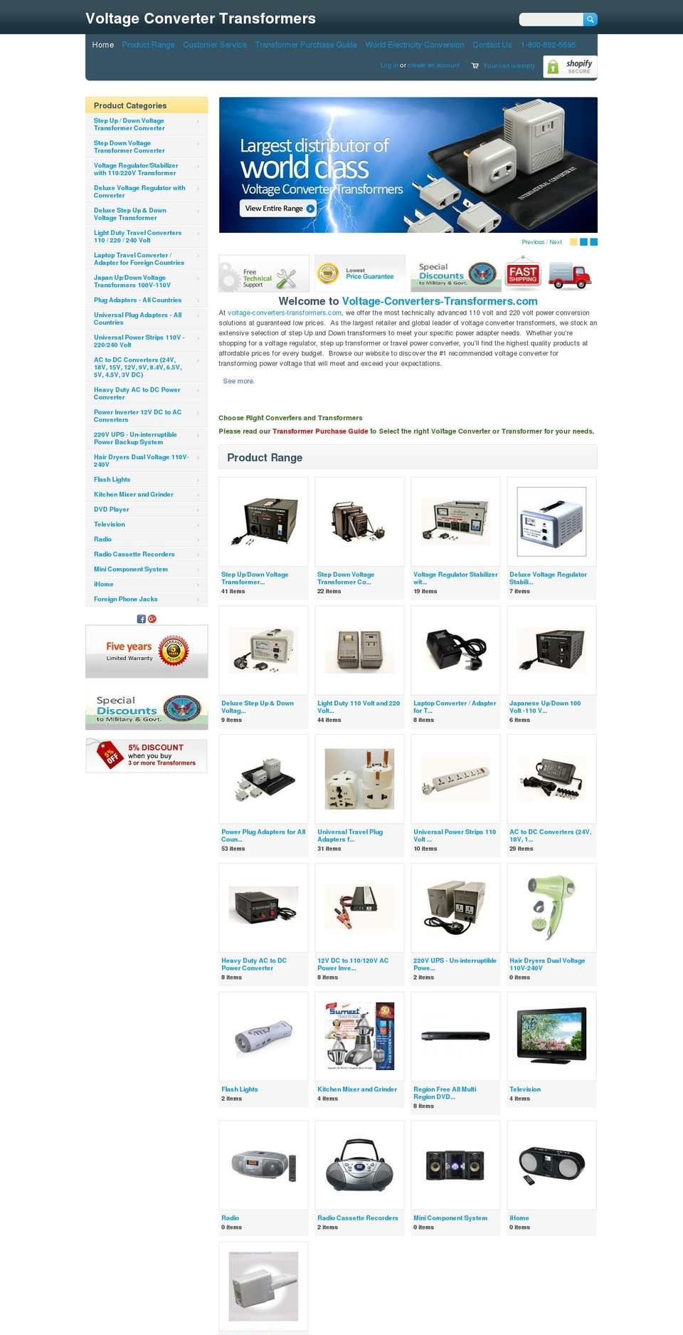 voltage-converter-transformers.com shopify website screenshot