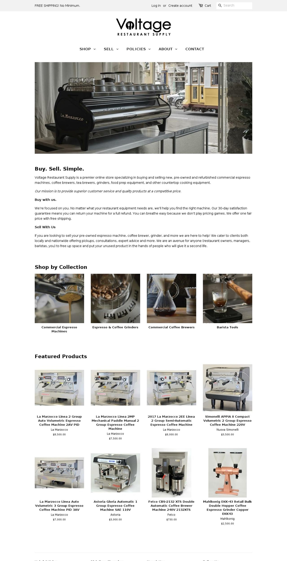 voltagerestaurantequipment.com — Shopify storefront screenshot