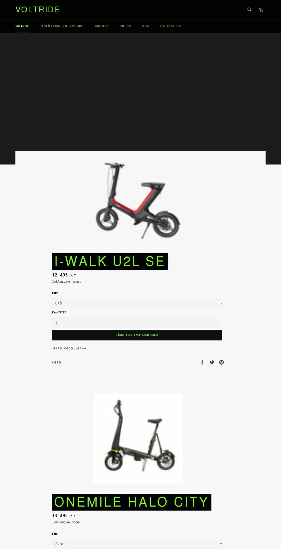 voltride.se shopify website screenshot