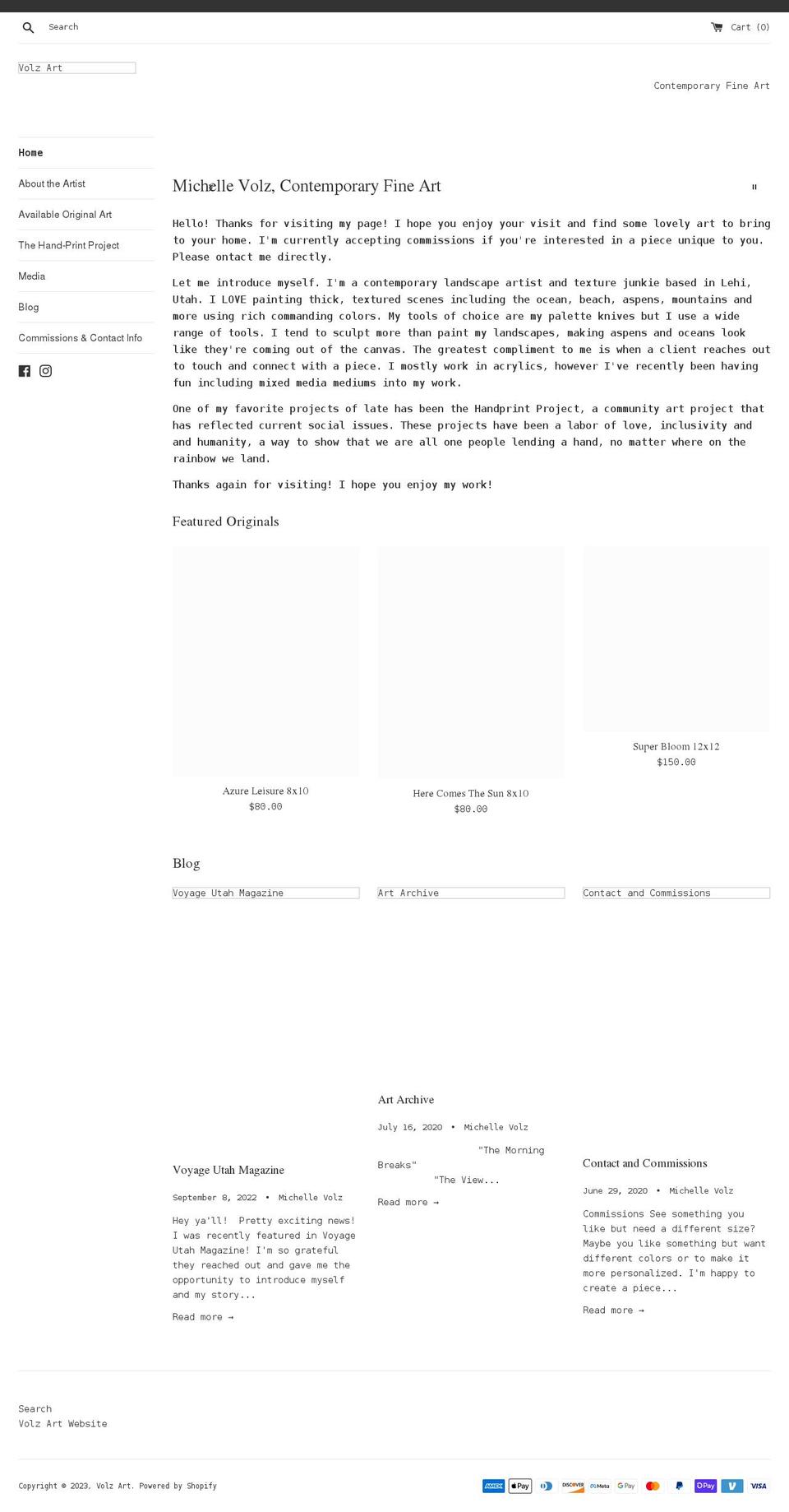 volzart.com shopify website screenshot