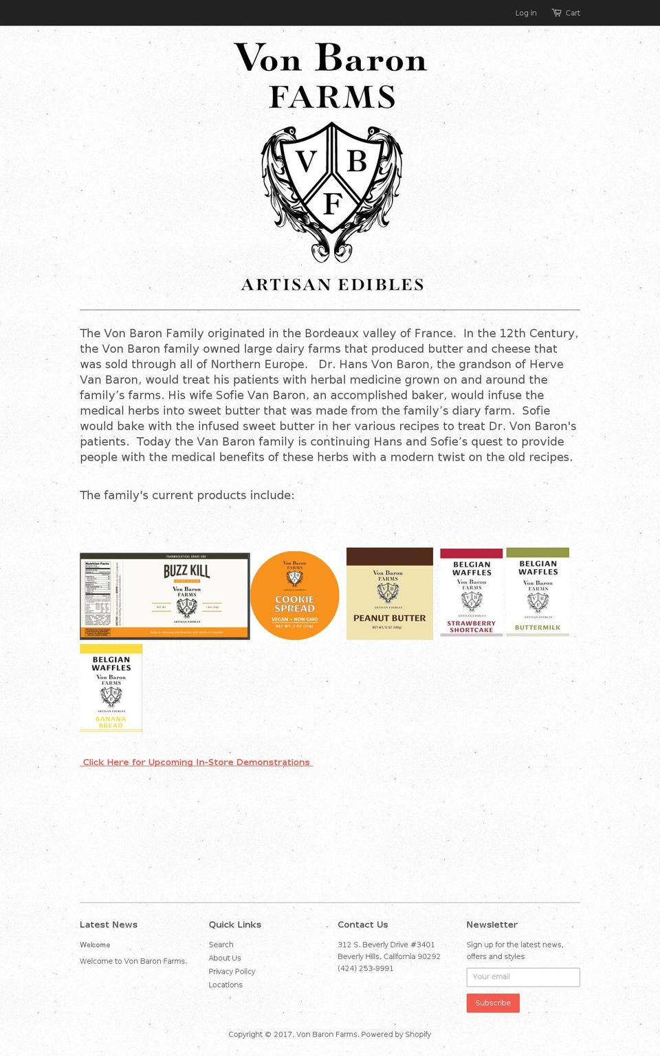 vonbaronfarms.net shopify website screenshot