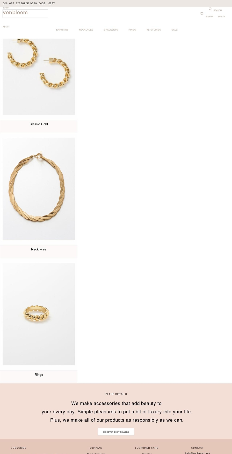 vonbloom.com shopify website screenshot