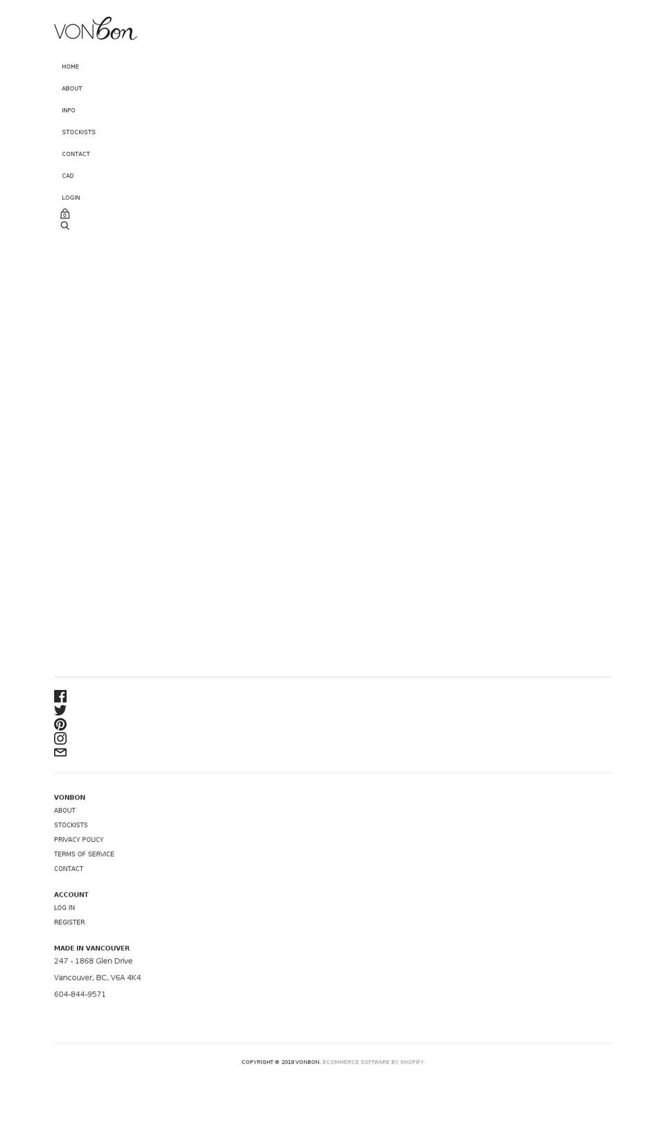 vonbonapparel.com — Shopify storefront screenshot