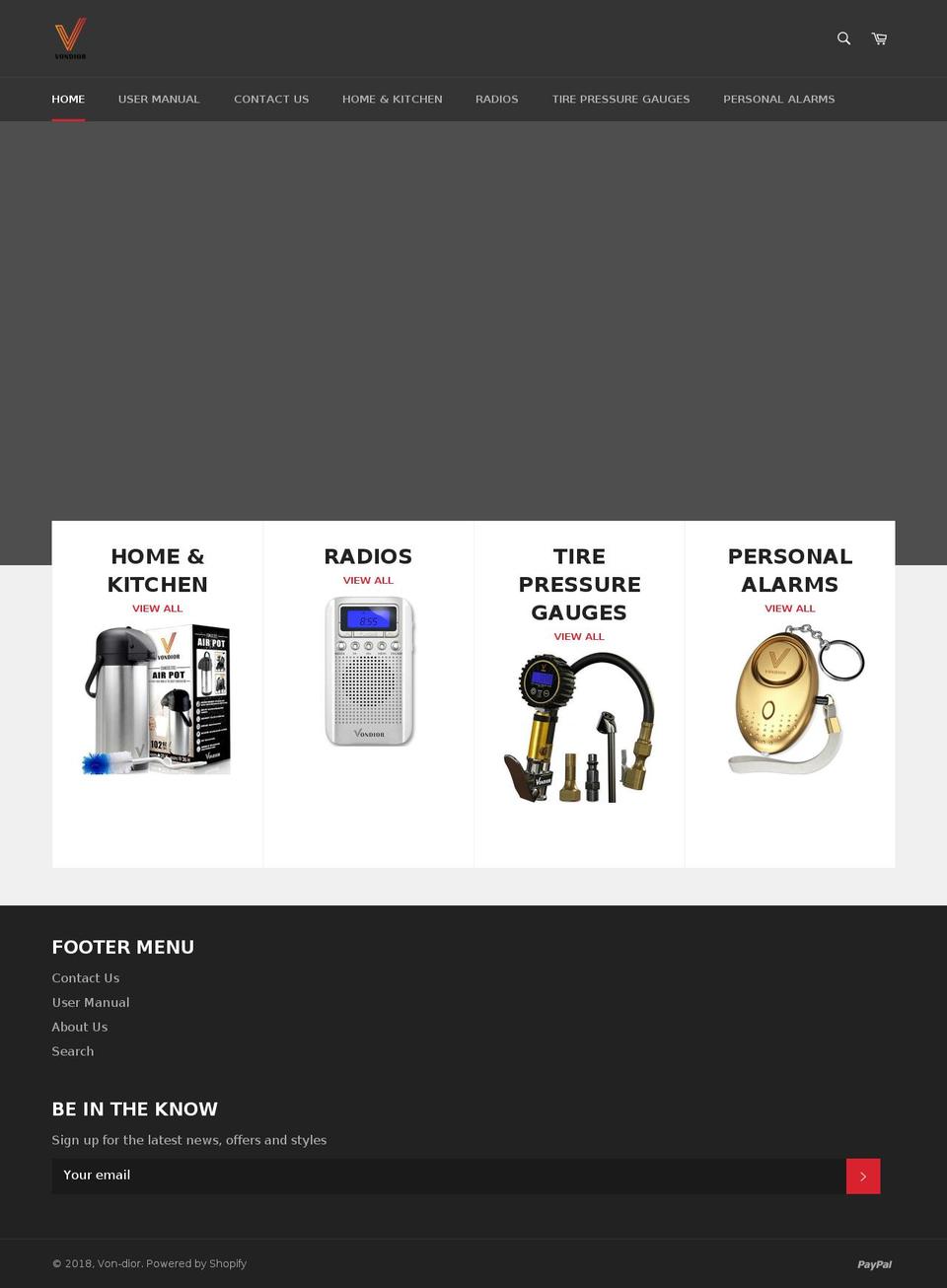 vondior.com shopify website screenshot