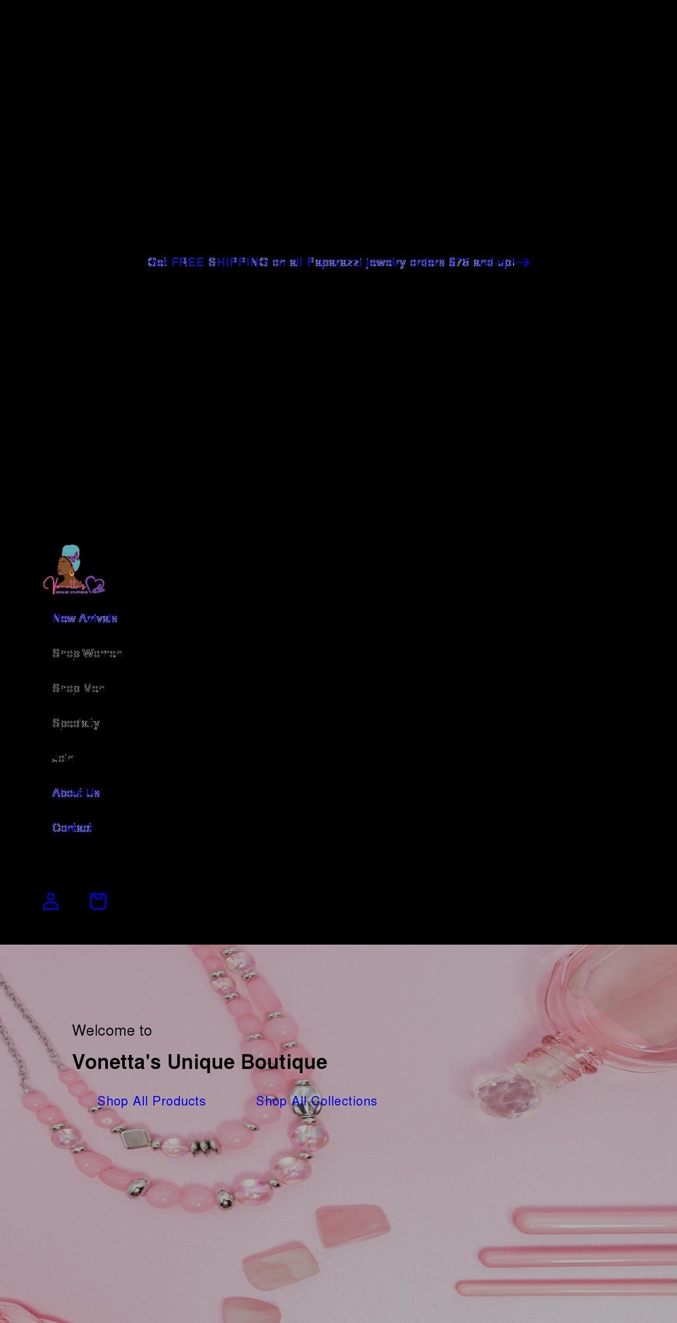 vonettasuniqueboutique.com shopify website screenshot