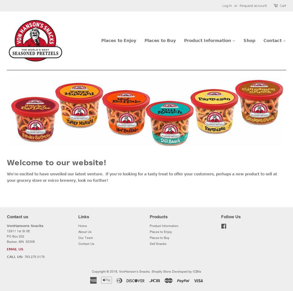 vonhansonssnacks.com shopify website screenshot
