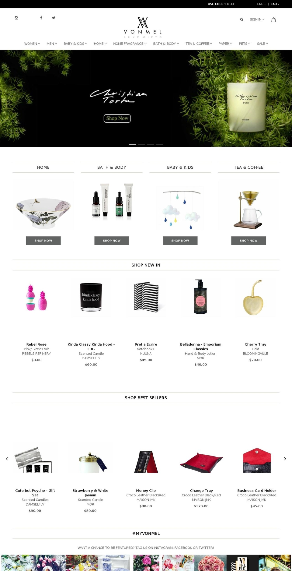 vonmel.com shopify website screenshot