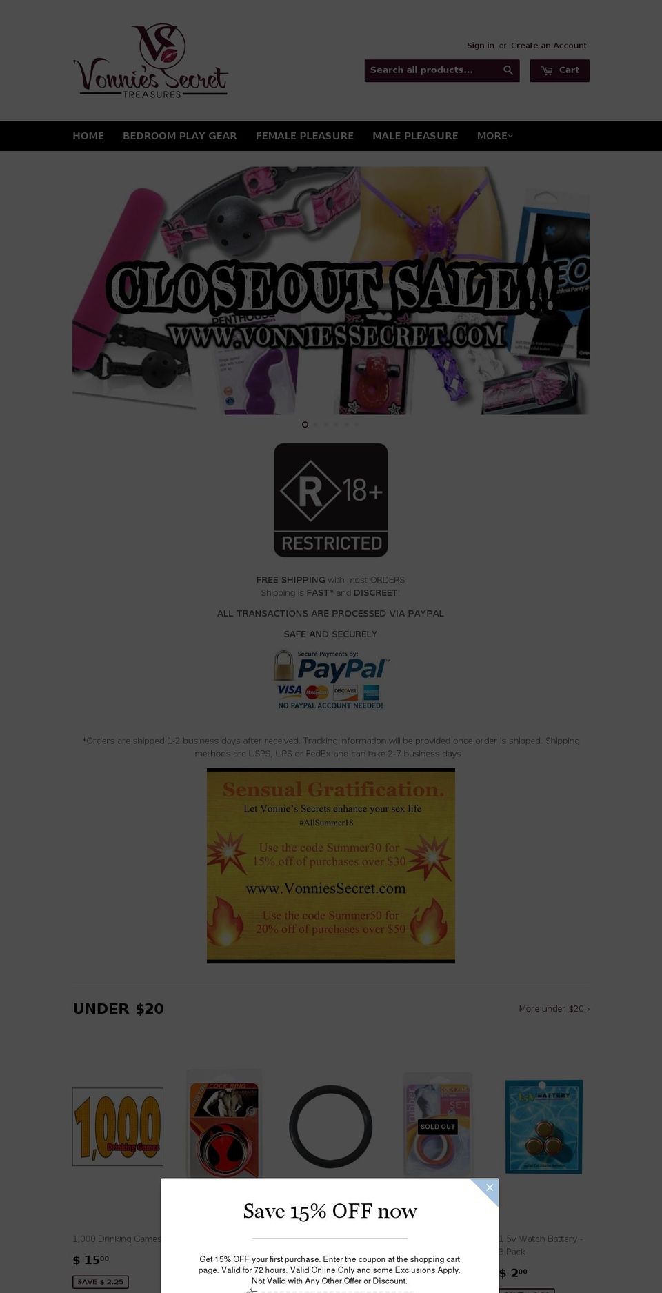 vonniessecret.com shopify website screenshot