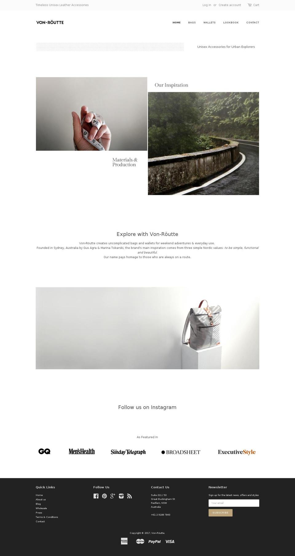 vonroute.com shopify website screenshot