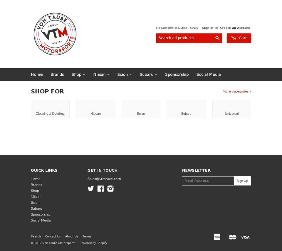 vontaubemotorsports.net shopify website screenshot