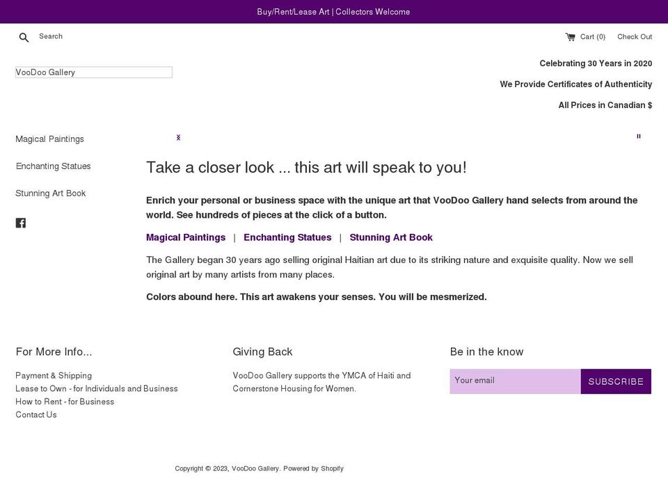 voodoogallery.com shopify website screenshot