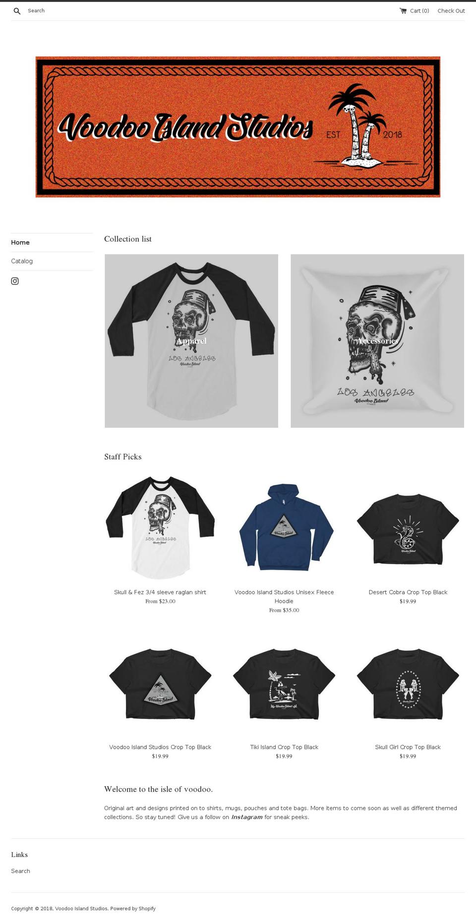 voodooislandstudios.com — Shopify storefront screenshot
