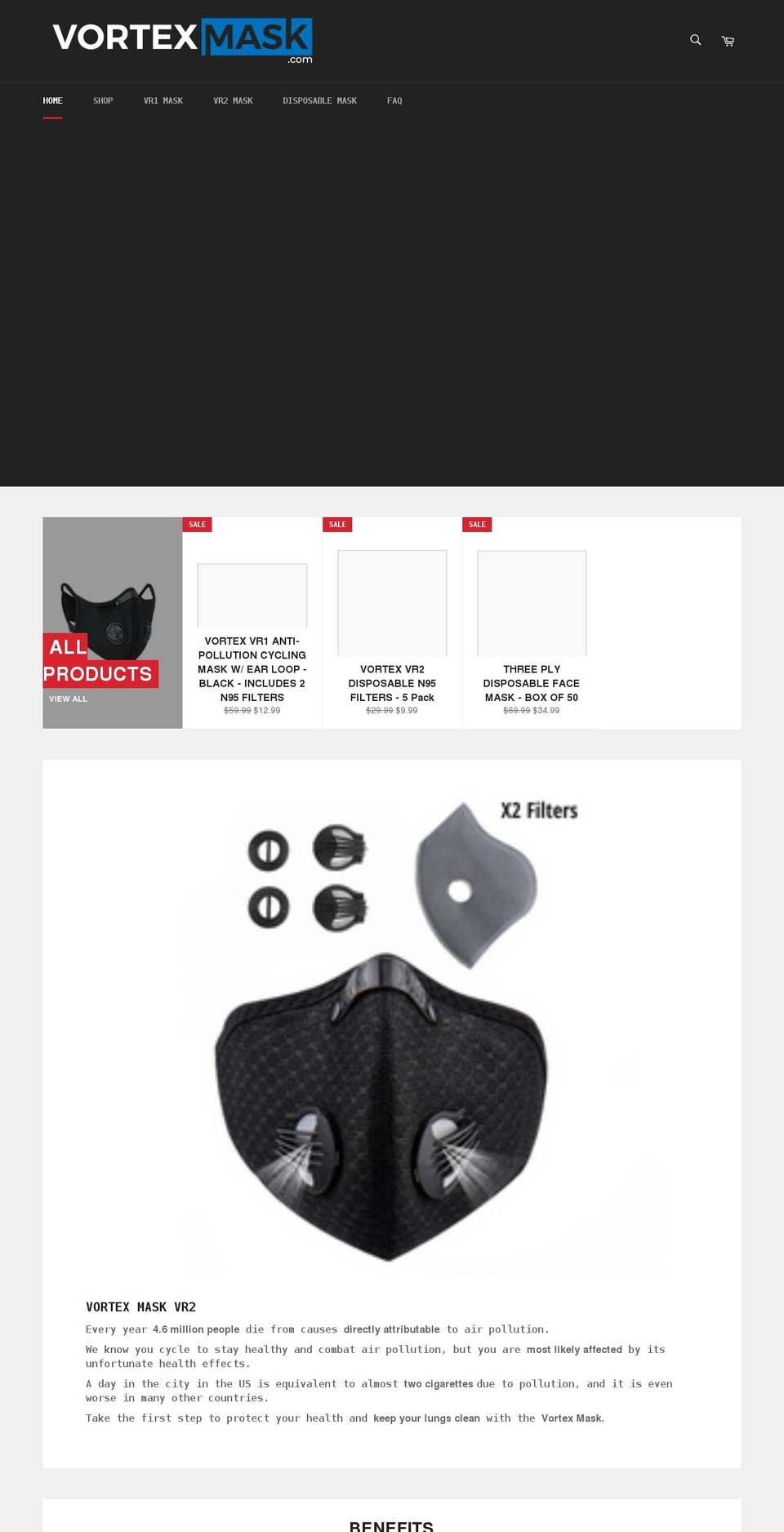 vortexmask.com shopify website screenshot