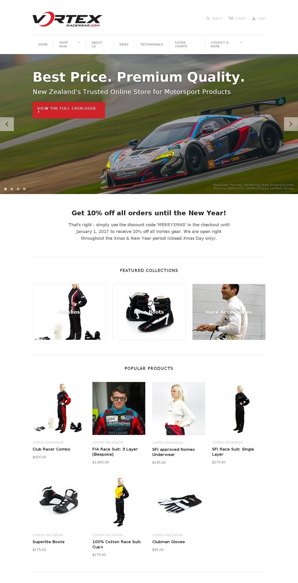 vortexracewear.com shopify website screenshot