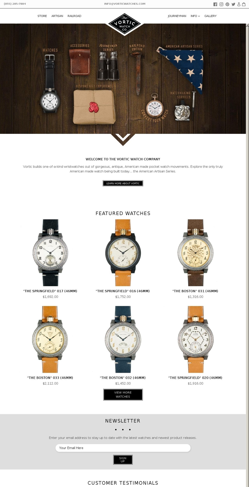 vorticwatches.com shopify website screenshot