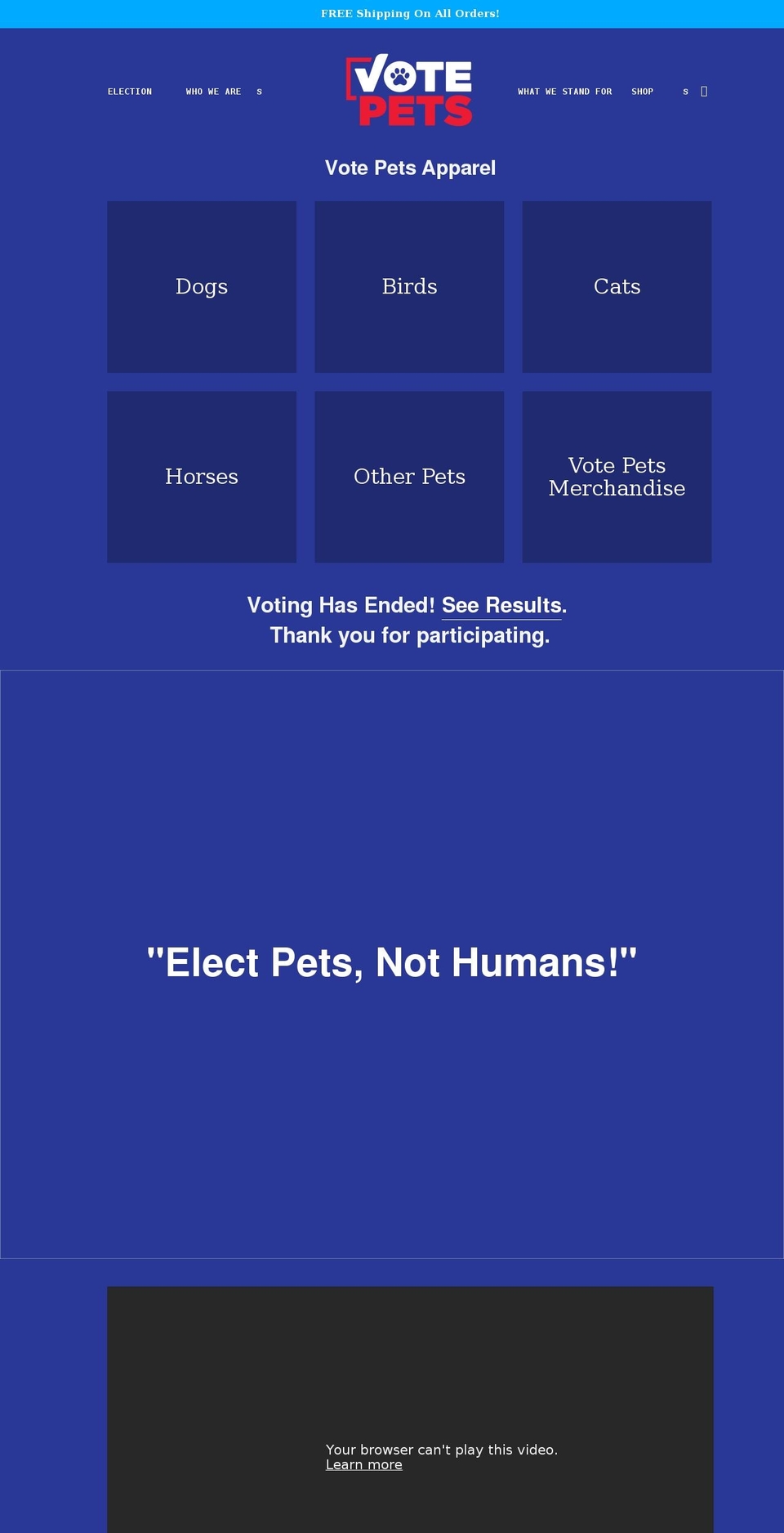 votepets.com shopify website screenshot