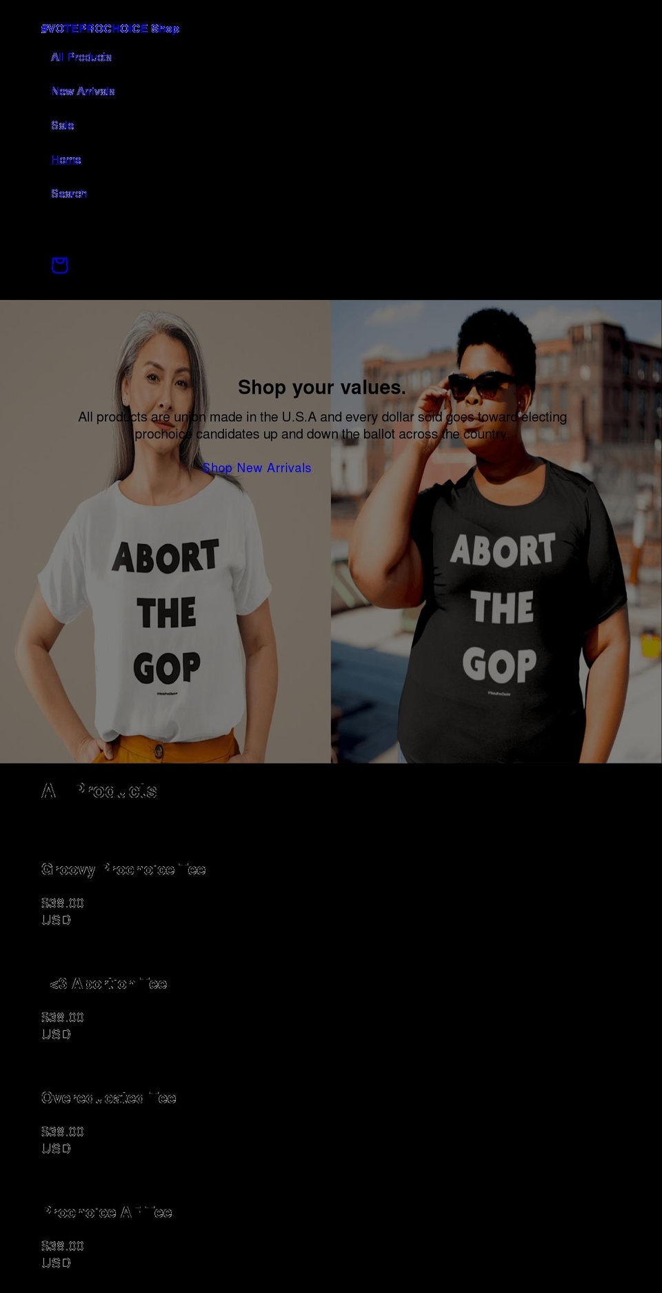 voteprochoice.shop shopify website screenshot