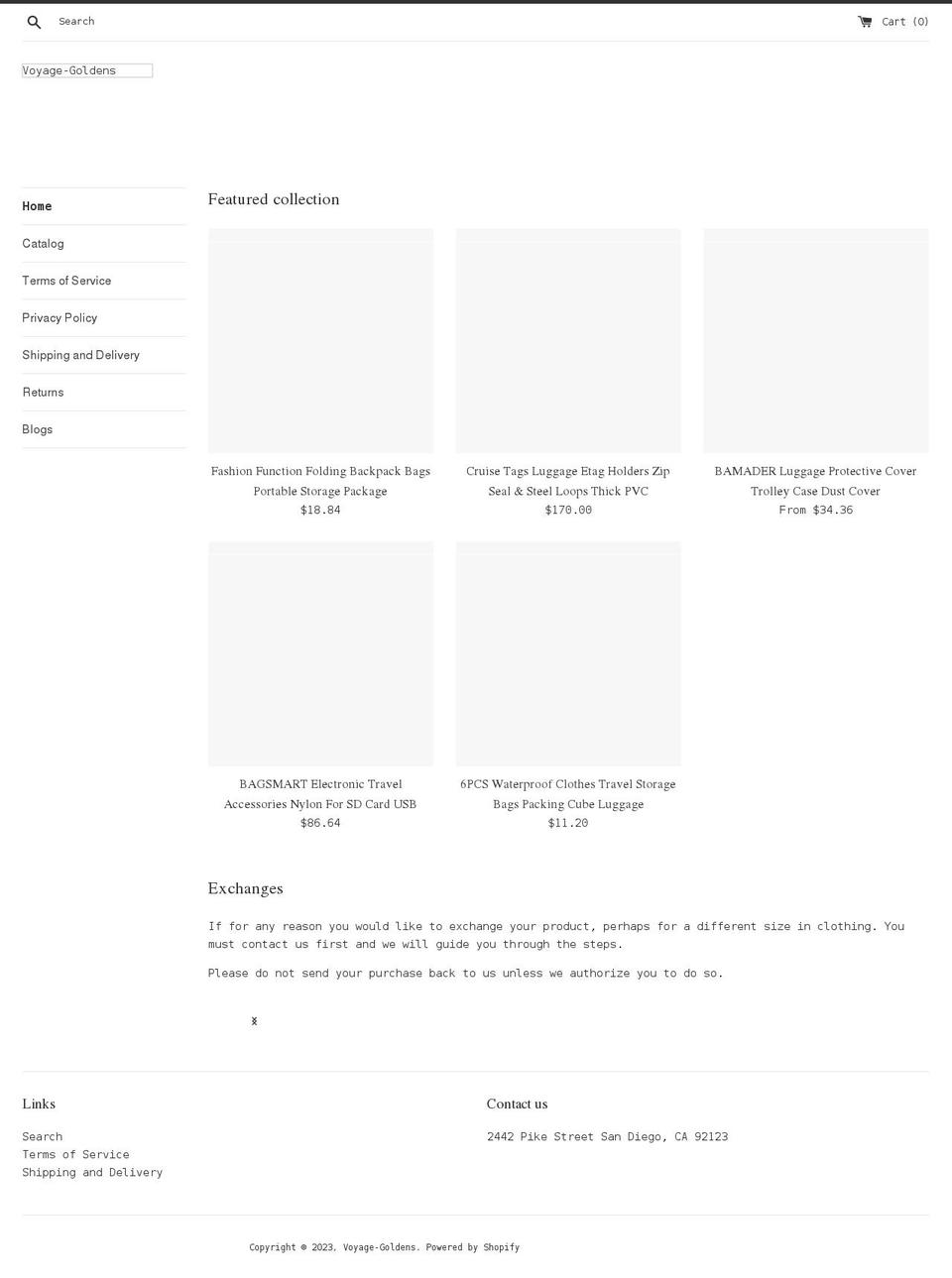 voyage-goldens.myshopify.com shopify website screenshot