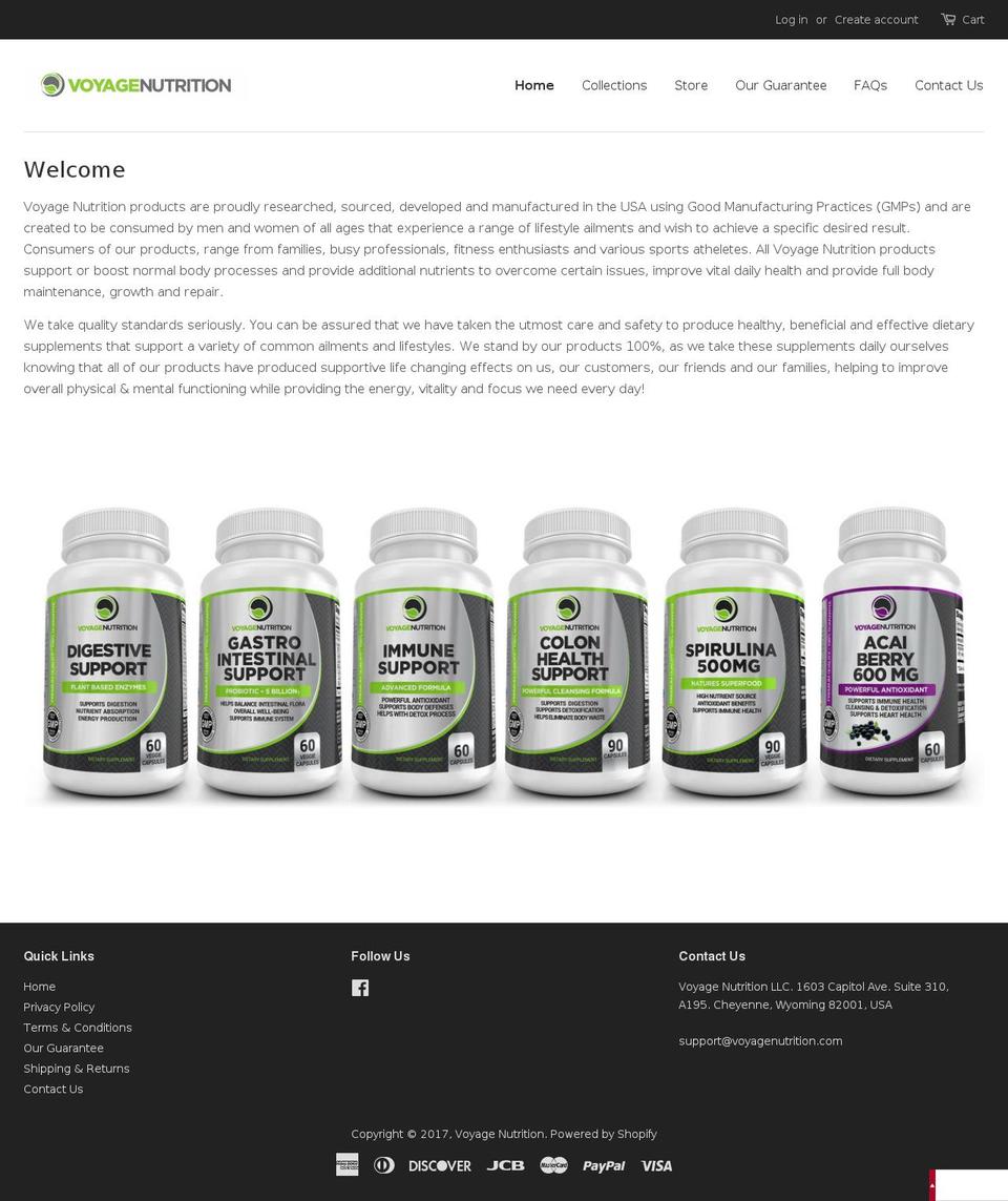 voyagenutrition.com shopify website screenshot