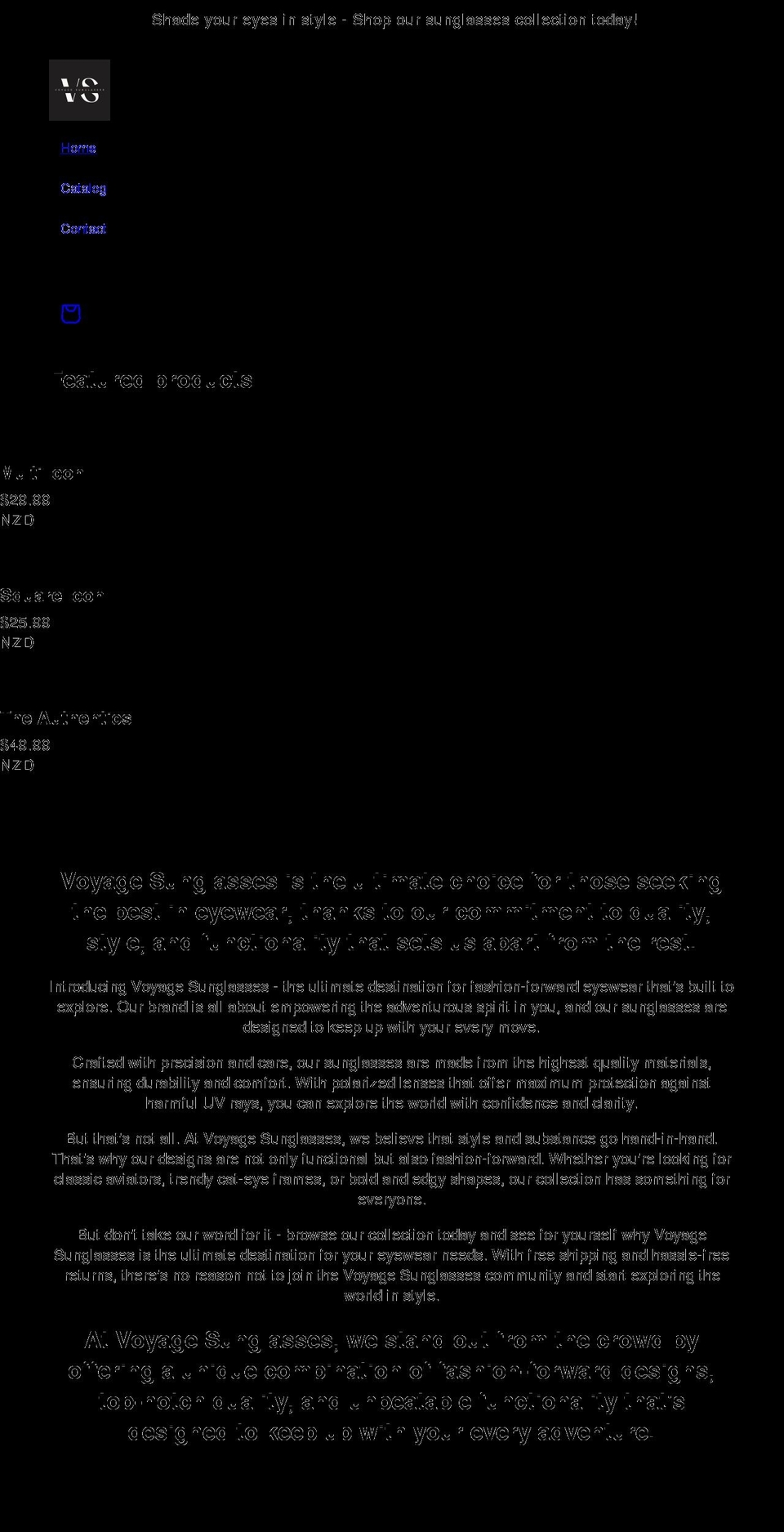 VOYAGE Template Shopify theme site example voyagesunglasses.com