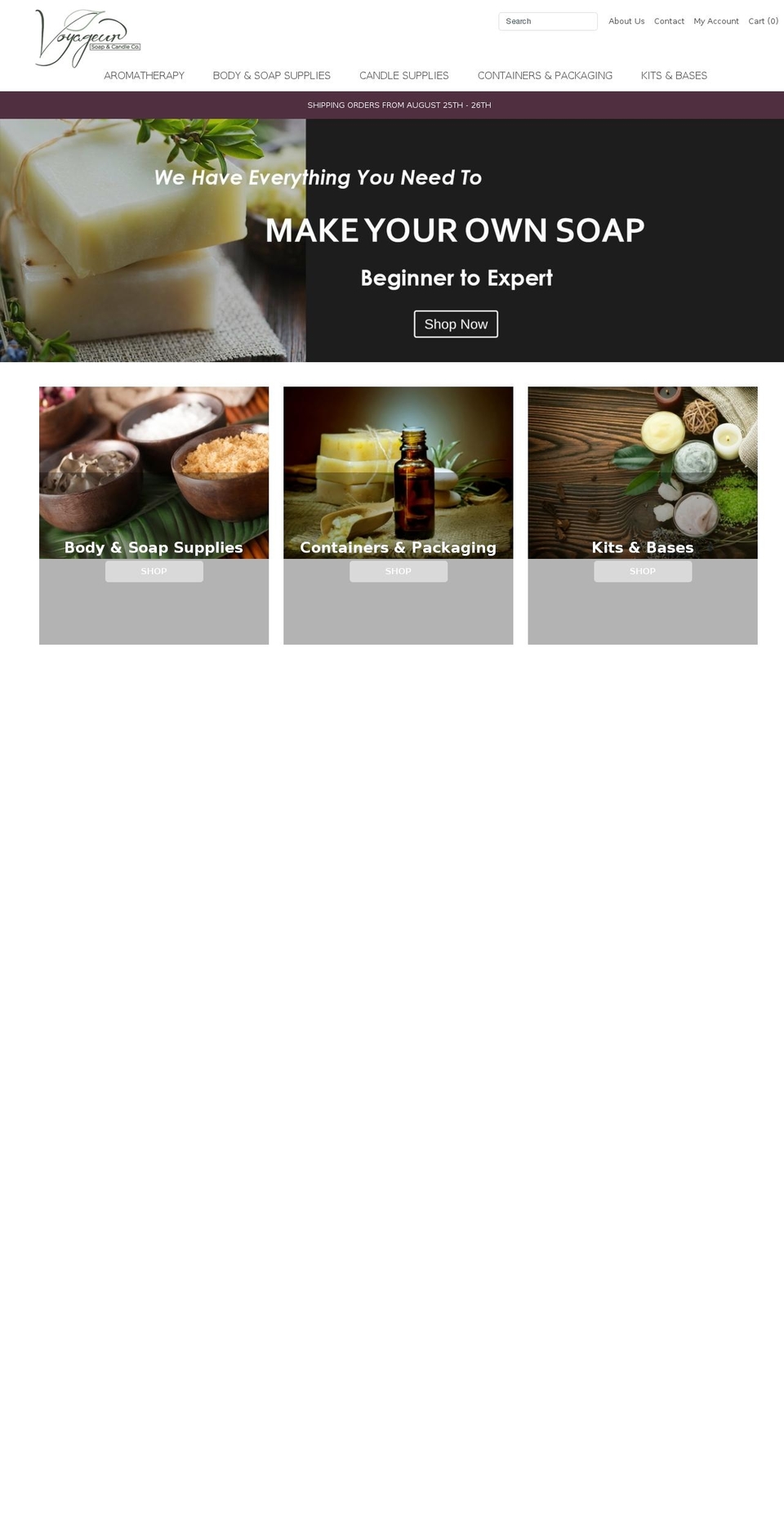 voyageursoapandcandle.com — Shopify storefront screenshot