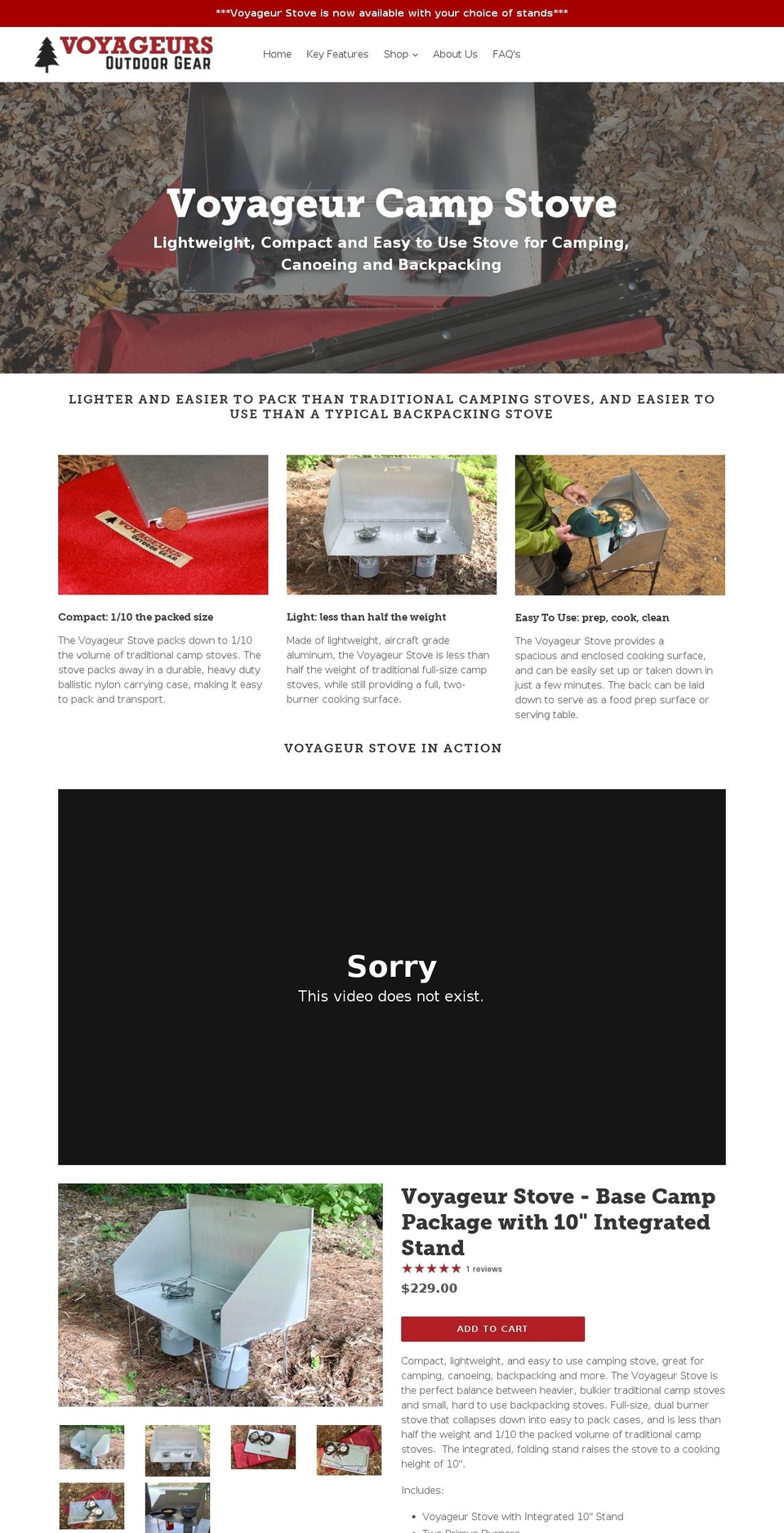 voyageursoutdoorgear.com shopify website screenshot