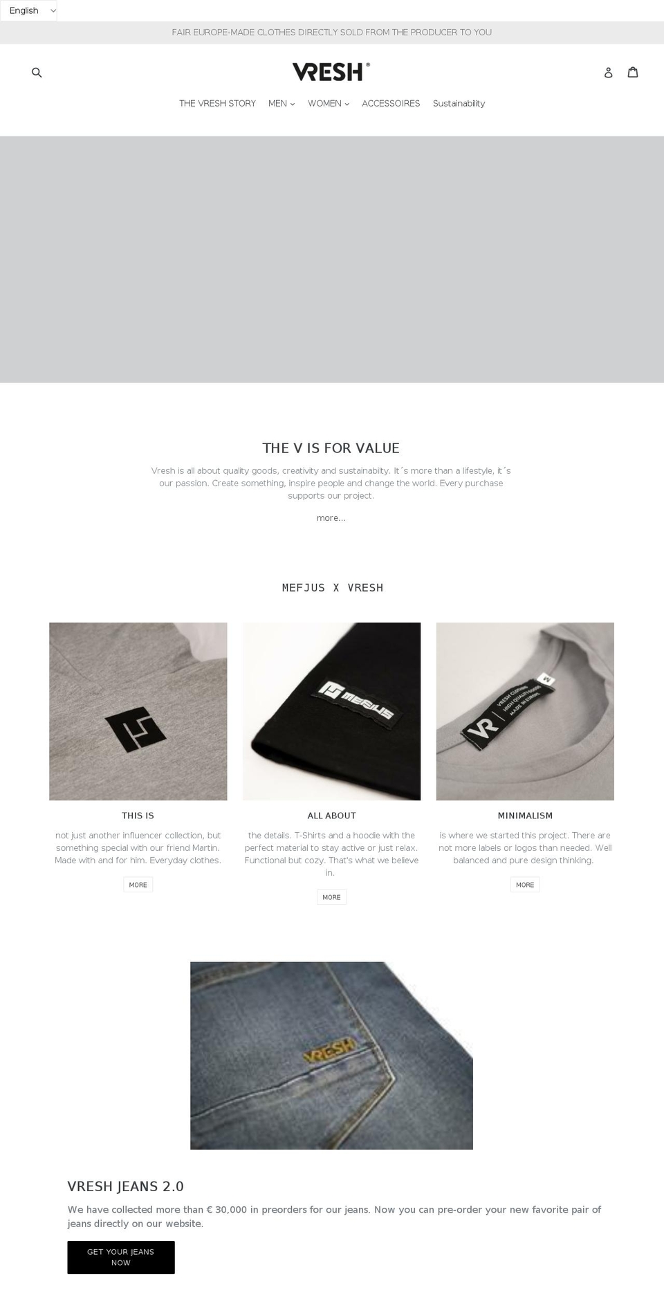 vresh-clothing.com shopify website screenshot