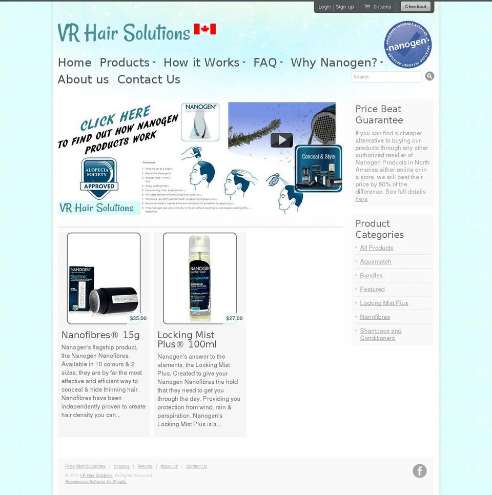 vrhairsolutions.com — Shopify storefront screenshot