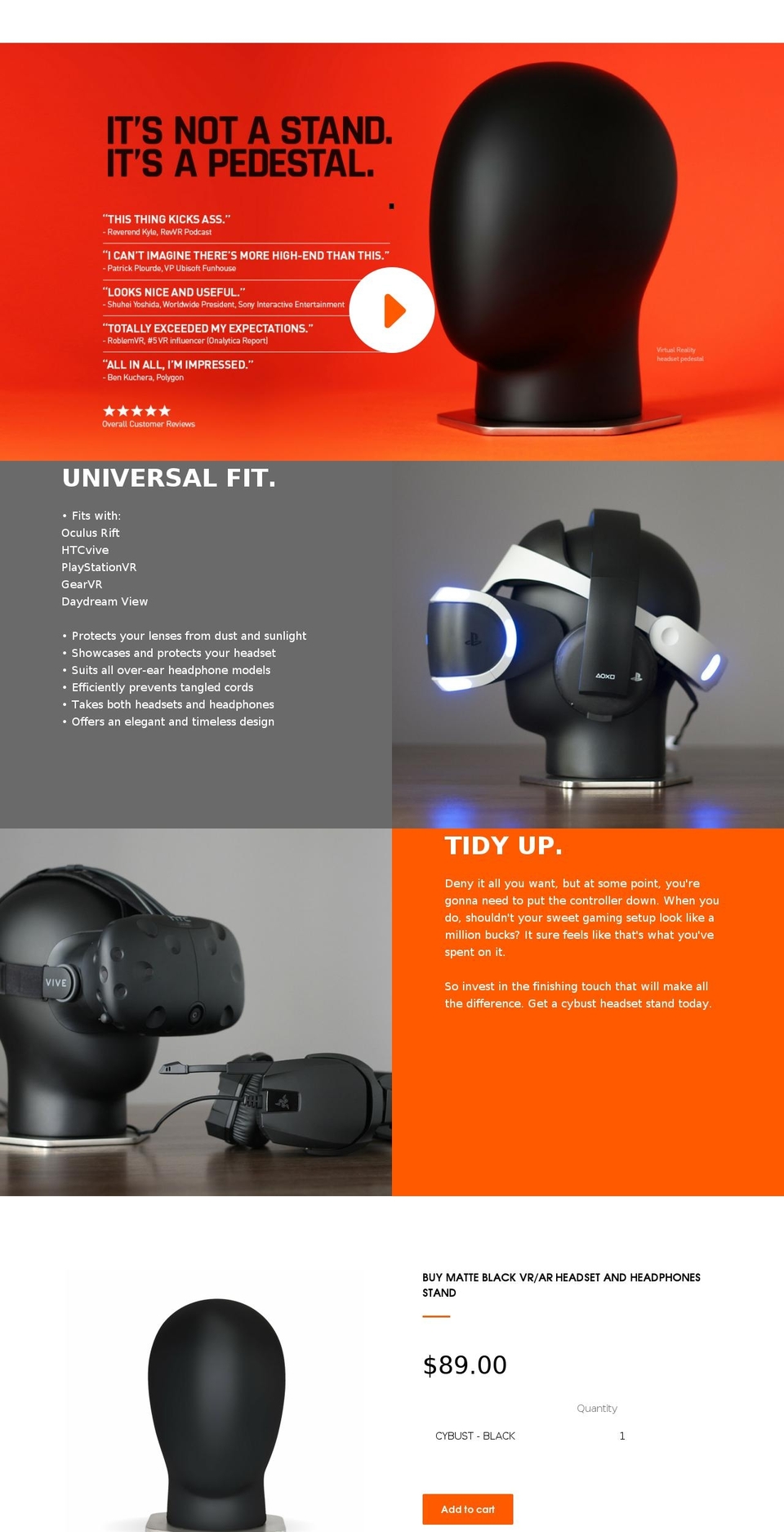 vrheadsetstand.com shopify website screenshot