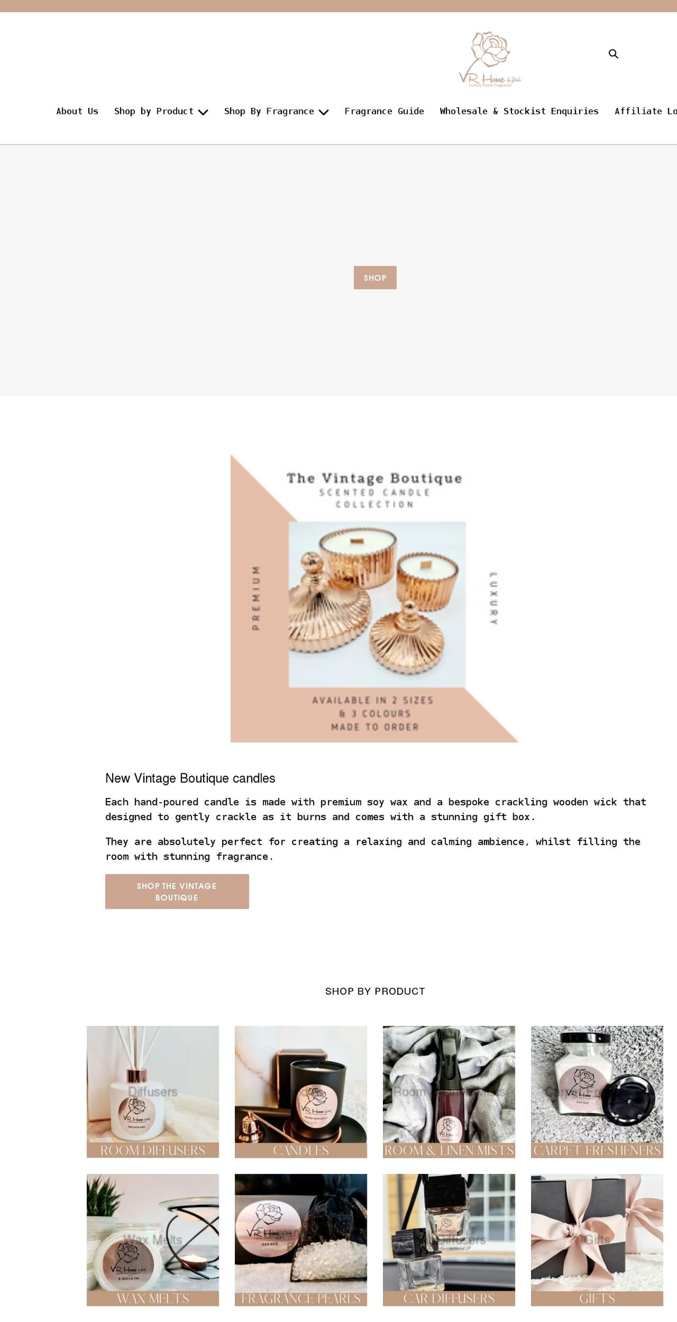 vrhomefragrance.com shopify website screenshot